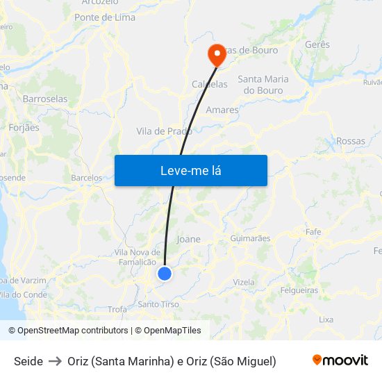 Seide to Oriz (Santa Marinha) e Oriz (São Miguel) map