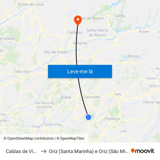 Caldas de Vizela to Oriz (Santa Marinha) e Oriz (São Miguel) map