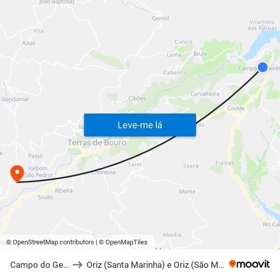 Campo do Gerês to Oriz (Santa Marinha) e Oriz (São Miguel) map