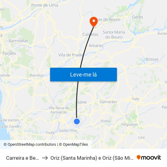 Carreira e Bente to Oriz (Santa Marinha) e Oriz (São Miguel) map