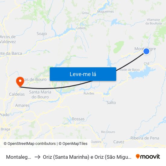 Montalegre to Oriz (Santa Marinha) e Oriz (São Miguel) map