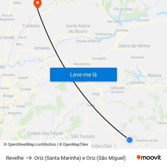 Revelhe to Oriz (Santa Marinha) e Oriz (São Miguel) map