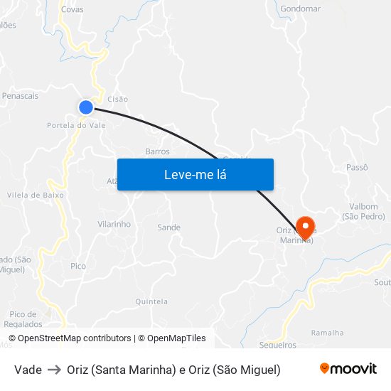 Vade to Oriz (Santa Marinha) e Oriz (São Miguel) map