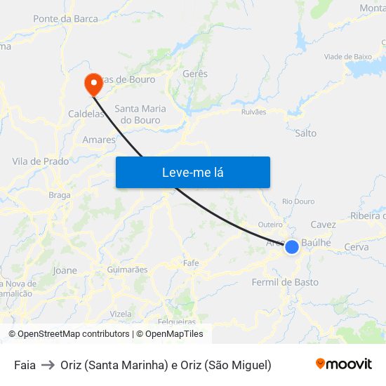 Faia to Oriz (Santa Marinha) e Oriz (São Miguel) map