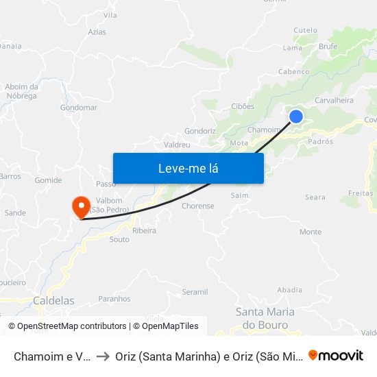 Chamoim e Vilar to Oriz (Santa Marinha) e Oriz (São Miguel) map