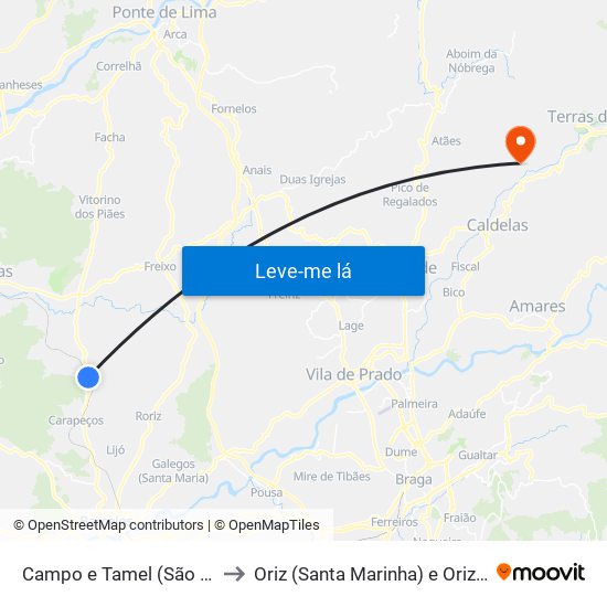 Campo e Tamel (São Pedro Fins) to Oriz (Santa Marinha) e Oriz (São Miguel) map