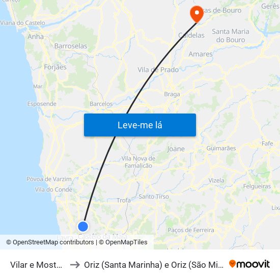 Vilar e Mosteiró to Oriz (Santa Marinha) e Oriz (São Miguel) map