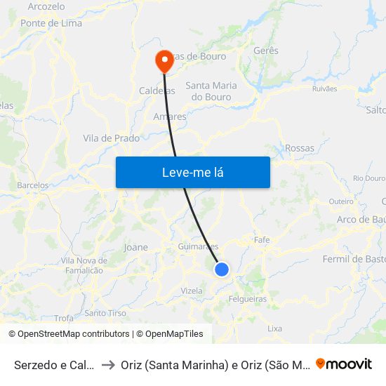 Serzedo e Calvos to Oriz (Santa Marinha) e Oriz (São Miguel) map