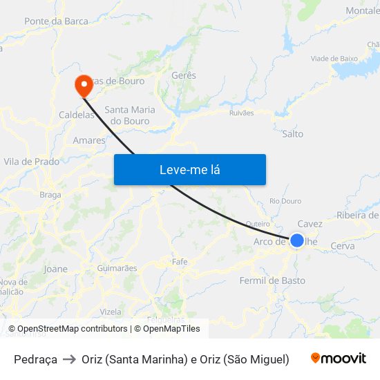 Pedraça to Oriz (Santa Marinha) e Oriz (São Miguel) map