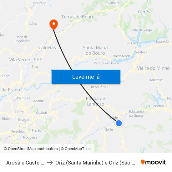 Arosa e Castelões to Oriz (Santa Marinha) e Oriz (São Miguel) map