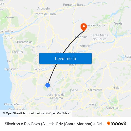 Silveiros e Rio Covo (Santa Eulália) to Oriz (Santa Marinha) e Oriz (São Miguel) map