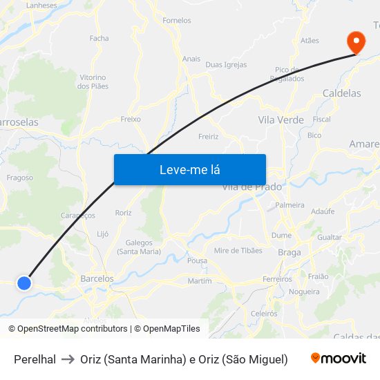 Perelhal to Oriz (Santa Marinha) e Oriz (São Miguel) map