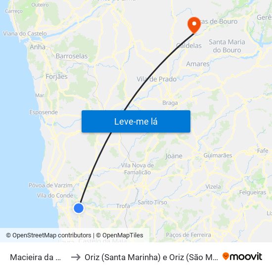 Macieira da Maia to Oriz (Santa Marinha) e Oriz (São Miguel) map