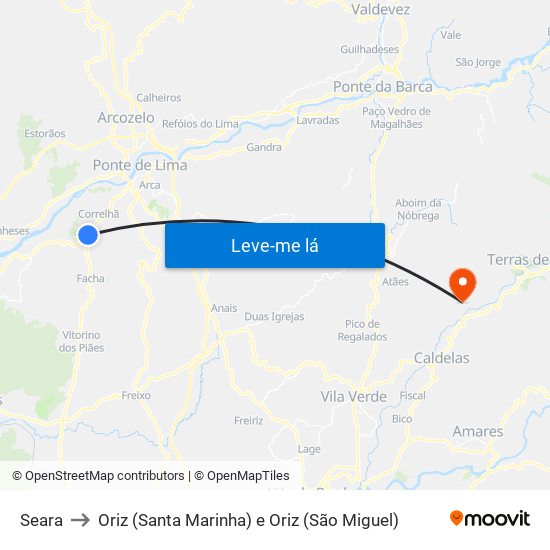 Seara to Oriz (Santa Marinha) e Oriz (São Miguel) map