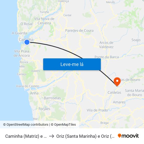 Caminha (Matriz) e Vilarelho to Oriz (Santa Marinha) e Oriz (São Miguel) map