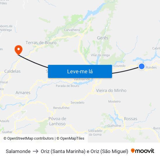 Salamonde to Oriz (Santa Marinha) e Oriz (São Miguel) map