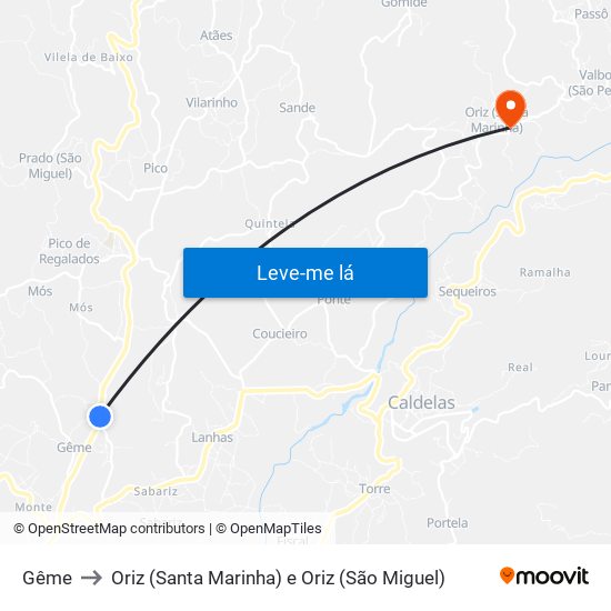 Gême to Oriz (Santa Marinha) e Oriz (São Miguel) map