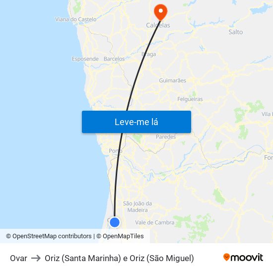 Ovar to Oriz (Santa Marinha) e Oriz (São Miguel) map