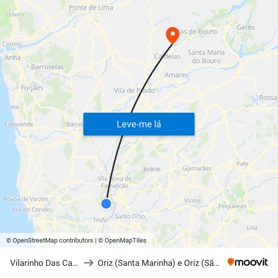 Vilarinho Das Cambas to Oriz (Santa Marinha) e Oriz (São Miguel) map