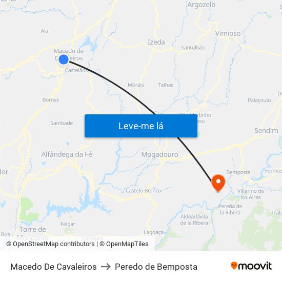 Macedo De Cavaleiros to Peredo de Bemposta map