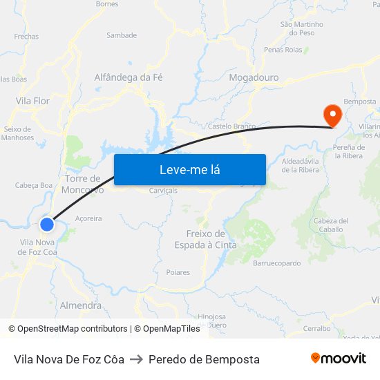Vila Nova De Foz Côa to Peredo de Bemposta map