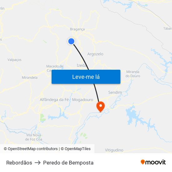 Rebordãos to Peredo de Bemposta map