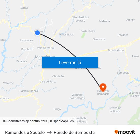 Remondes e Soutelo to Peredo de Bemposta map