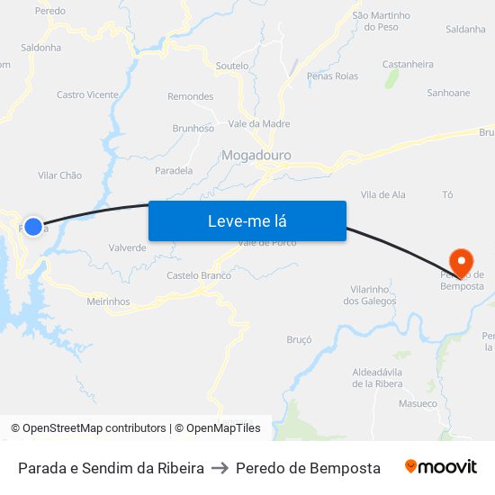 Parada e Sendim da Ribeira to Peredo de Bemposta map