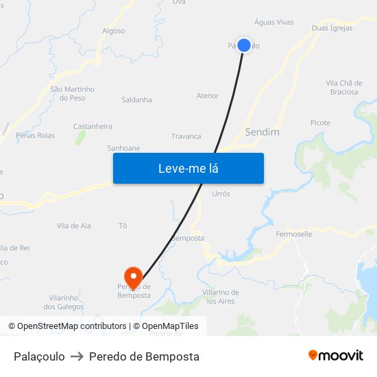 Palaçoulo to Peredo de Bemposta map