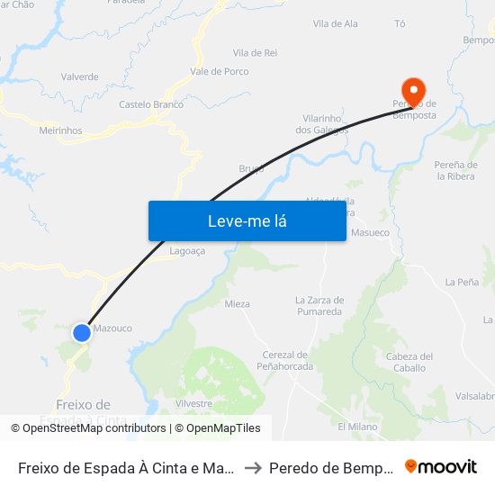 Freixo de Espada À Cinta e Mazouco to Peredo de Bemposta map