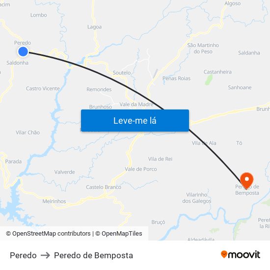 Peredo to Peredo de Bemposta map