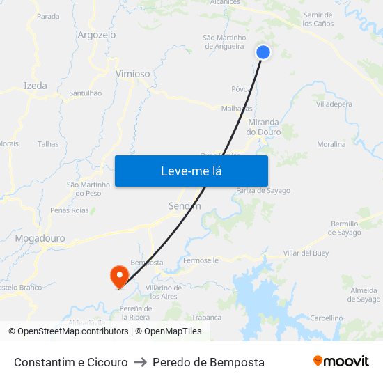 Constantim e Cicouro to Peredo de Bemposta map