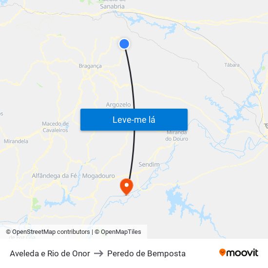 Aveleda e Rio de Onor to Peredo de Bemposta map