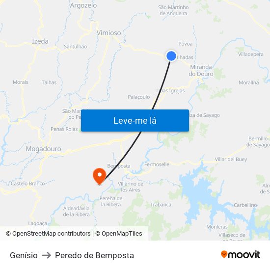 Genísio to Peredo de Bemposta map