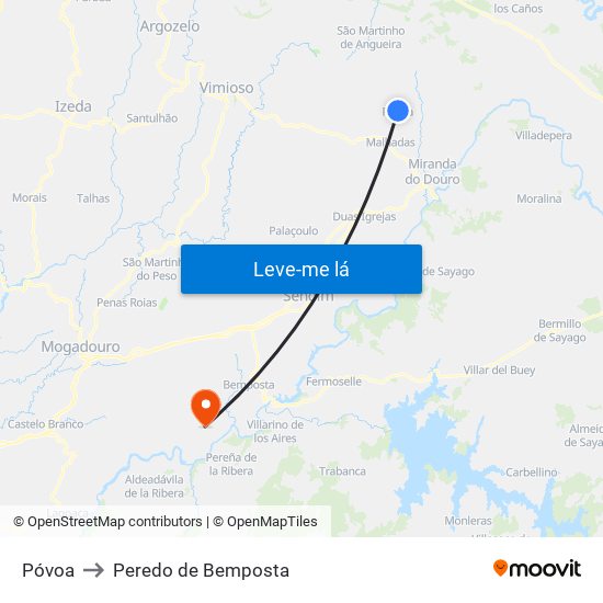 Póvoa to Peredo de Bemposta map