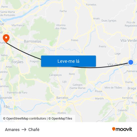Amares to Chafé map