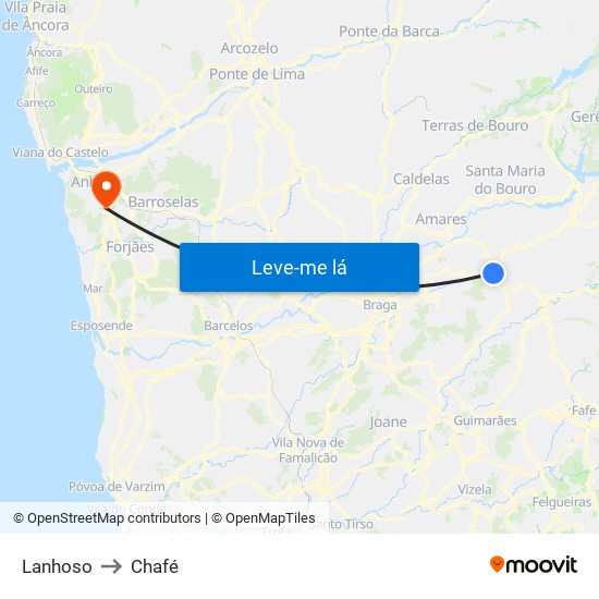 Lanhoso to Chafé map