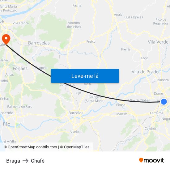 Braga to Chafé map
