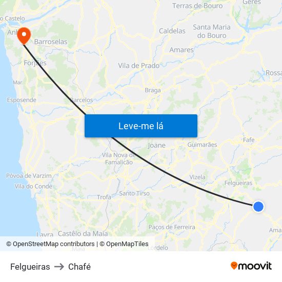 Felgueiras to Chafé map