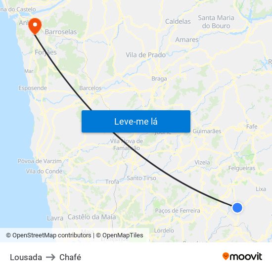 Lousada to Chafé map