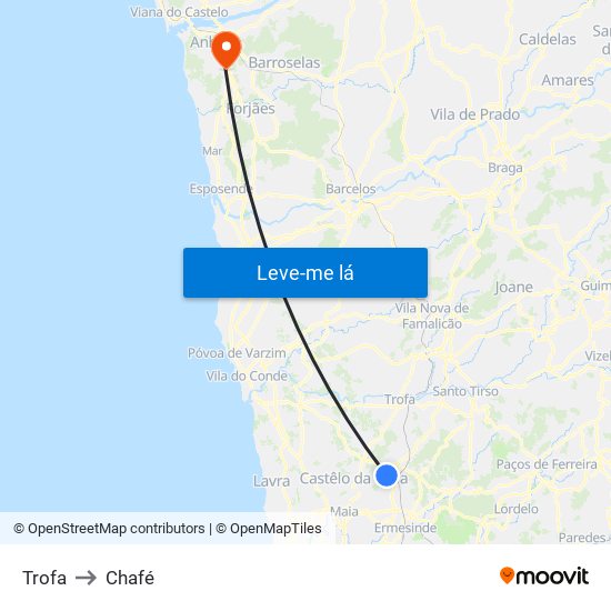 Trofa to Chafé map