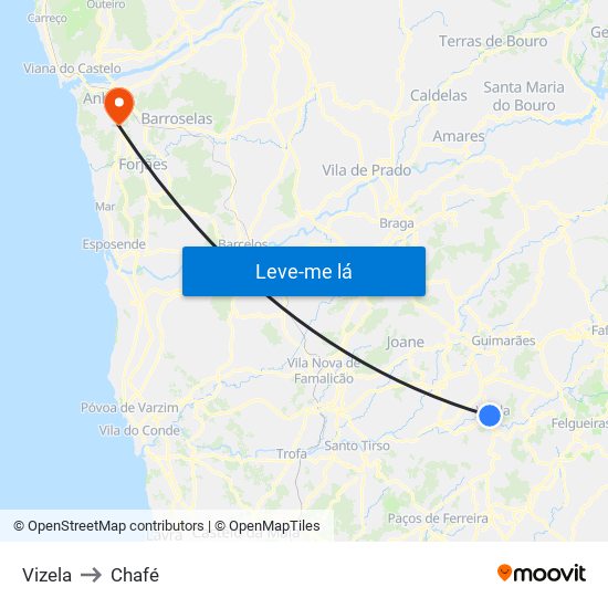 Vizela to Chafé map