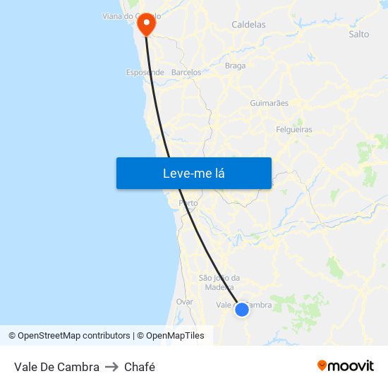Vale De Cambra to Chafé map