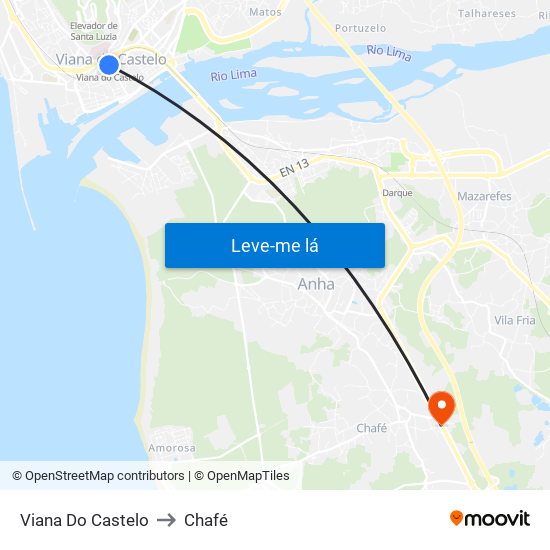 Viana Do Castelo to Chafé map