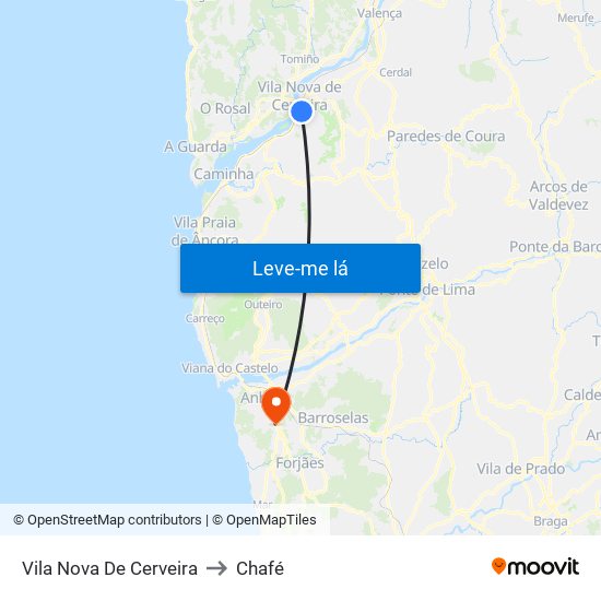 Vila Nova De Cerveira to Chafé map