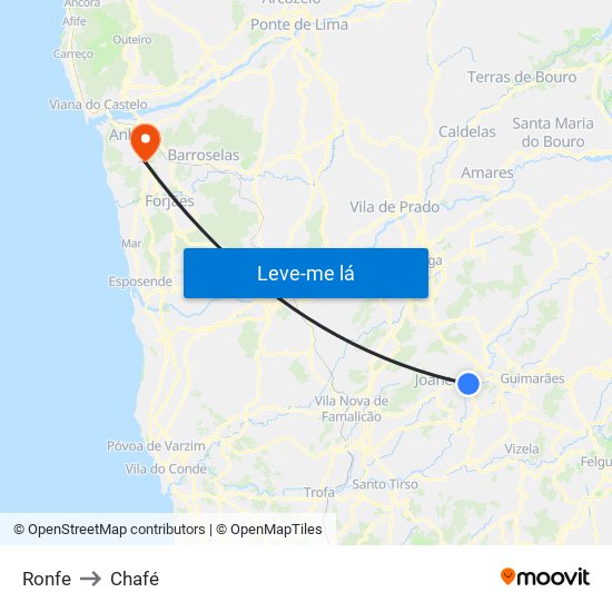 Ronfe to Chafé map