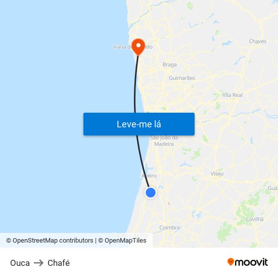 Ouca to Chafé map