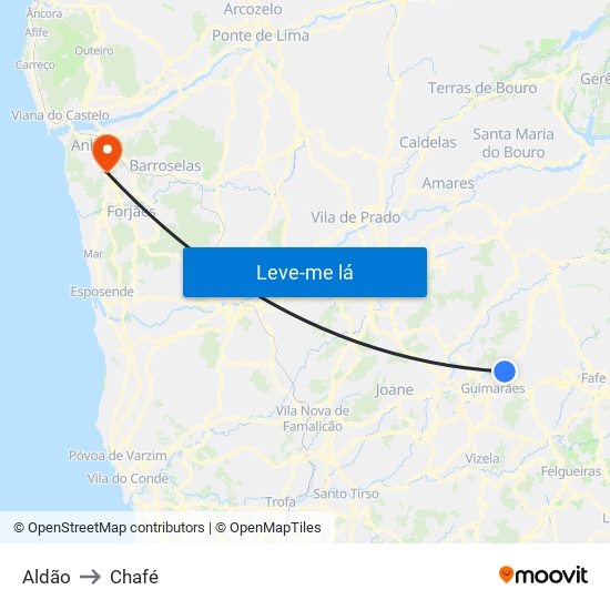 Aldão to Chafé map