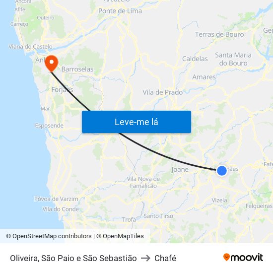 Oliveira, São Paio e São Sebastião to Chafé map