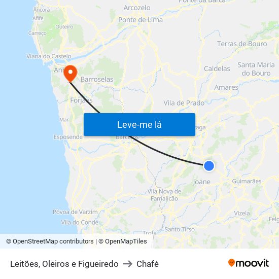 Leitões, Oleiros e Figueiredo to Chafé map